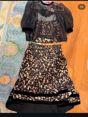 Leopard Print Tiered Midi Skirt - Black & Tan